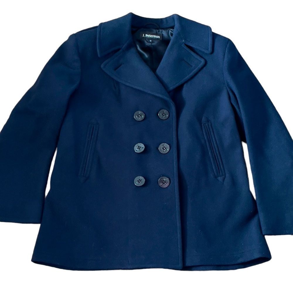 J. PETERMAN Navy 💯% Wool Double-Breasted Jacket Size 12